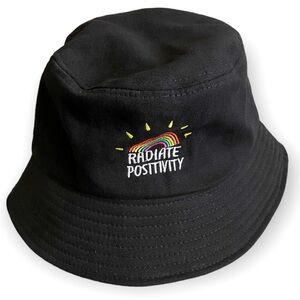 Radiate Positivity embroidered rainbow bucket hat
